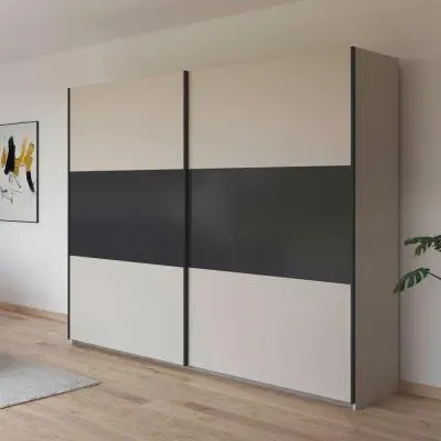 Neo 2 Door Sliding Wardrobe - Champagne, Metallic Dark Grey