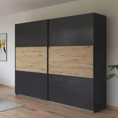 Neo 2 Door Sliding Wardrobe - Metallic Dark Grey, Artisan Oak