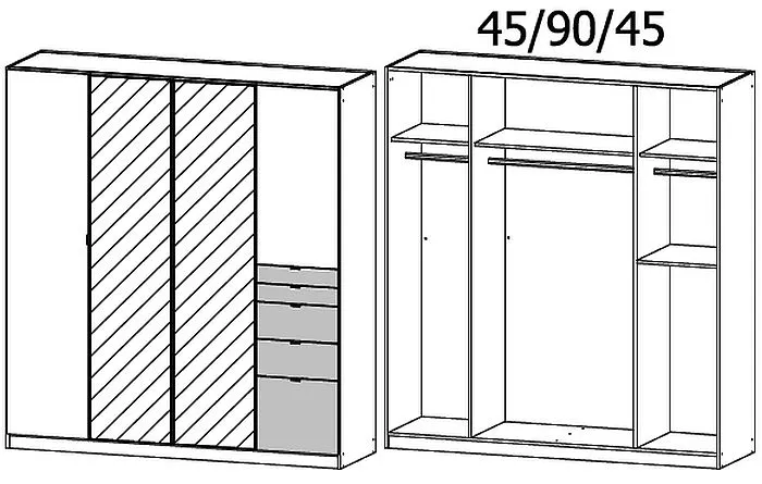 Ontario 4 Door Combi Wardrobe - Metallic Grey, Oak