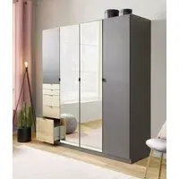Ontario 4 Door Combi Wardrobe - Metallic Grey, Oak