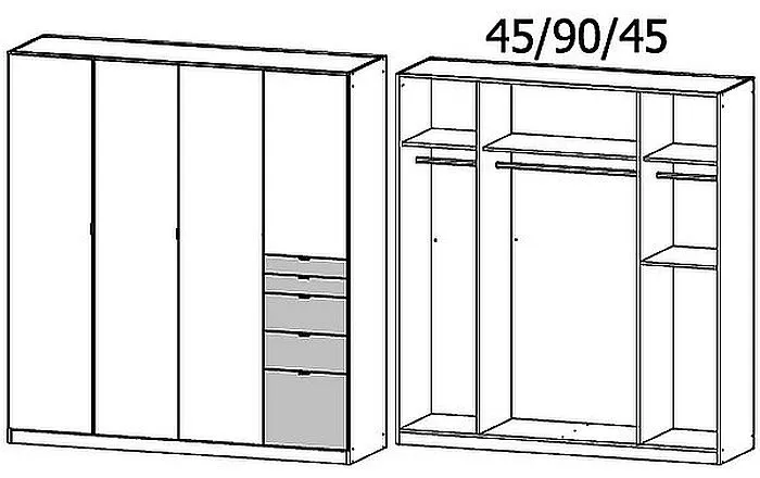 Ontario 4 Door Wardrobe with Drawers - Metallic Grey, Oak