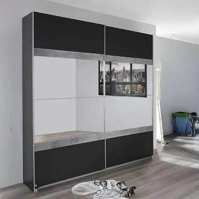 Penzberg 181cm 2 Door Sliding Wardrobe with Mirror - Grey image