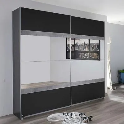 Penzberg 226cm 2 Door Sliding Wardrobe with Mirror - Grey