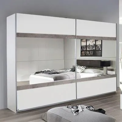 Penzberg 271cm 2 Door Sliding Wardrobe with Mirror - White