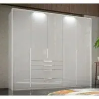 Purisma 251cm Glass 5 Door Wardrobe with Drawers - Silk Grey