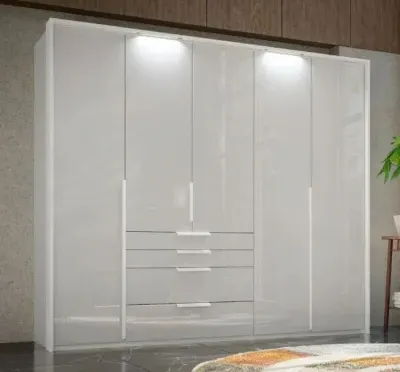 Purisma 251cm Glass 5 Door Wardrobe with Drawers - Silk Grey