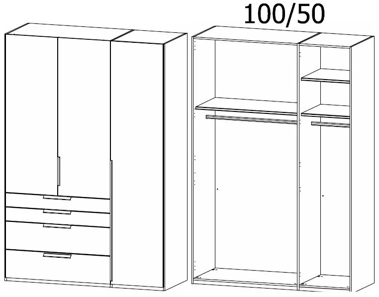 Purisma 3 Door Wardrobe with Drawers - Graphite, Basalt Glass