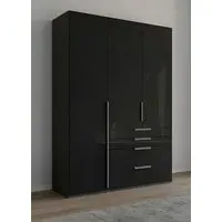 Purisma 3 Door Wardrobe with Drawers - Graphite, Basalt Glass