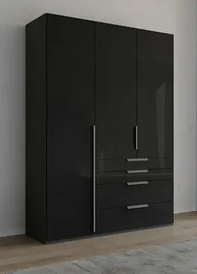 Purisma 3 Door Wardrobe with Drawers - Graphite, Basalt Glass