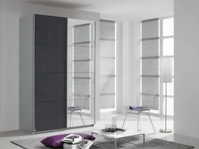 Quadra 2 Door Mirror Sliding Wardrobe - Silk Grey, Basalt Glass