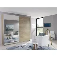 Quadra 2 Door Mirror Sliding Wardrobe - Wotan Oak