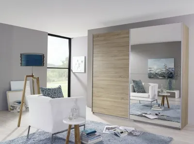 Quadra 2 Door Mirror Sliding Wardrobe - Wotan Oak