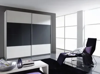 Quadra 2 Door Sliding Wardrobe - Alpine White, Metallic Grey image