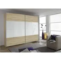 Quadra 2 Door Sliding Wardrobe - Oak, White Glass