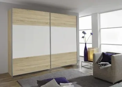 Quadra 2 Door Sliding Wardrobe - Oak, White image