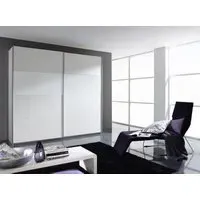 Quadra 2 Door Sliding Wardrobe - Silk Grey, White Glass