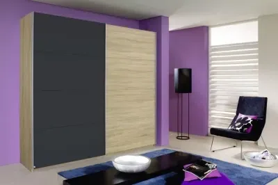 Quadra 2 Door Sliding Wardrobe - Sonoma Oak, Metallic Grey