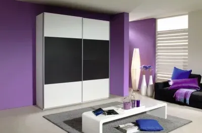 Quadra 2 Door Sliding Wardrobe - White, Metallic Grey image