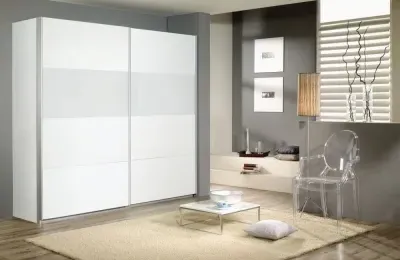 Quadra 2 Door Sliding Wardrobe - White, Silk Grey Glass