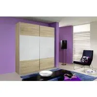 Quadra 2 Door Sliding Wardrobe with Glass - Oak, White