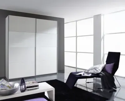 Quadra 2 Door Sliding Wardrobe with Glass - White