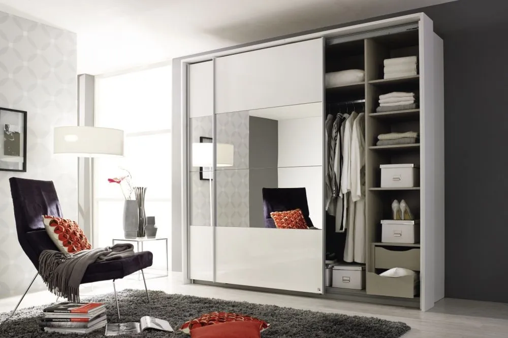 Quadra Gloss Sliding Wardrobe with Mirror - MDF, Chipboard