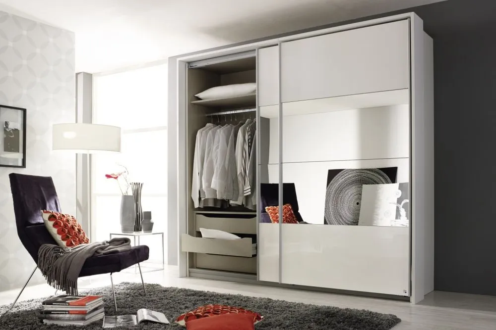 Quadra Gloss Sliding Wardrobe with Mirror - MDF, Chipboard