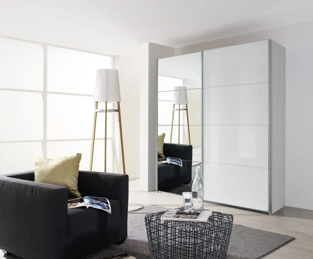 Quadra Gloss Sliding Wardrobe with Mirror - MDF, Chipboard