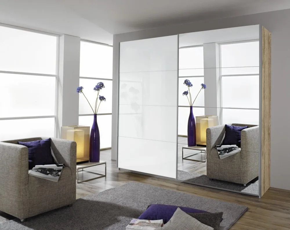 Quadra Gloss Sliding Wardrobe with Mirror - MDF, Chipboard