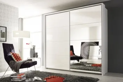 Quadra Gloss Sliding Wardrobe with Mirror - MDF, Chipboard