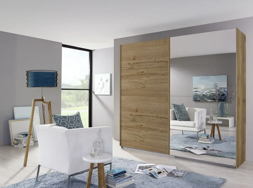 Quadra Sliding Wardrobe with Decor and Mirror - MDF