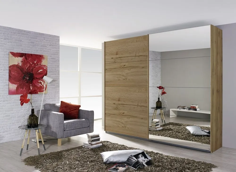 Quadra Sliding Wardrobe with Decor and Mirror - MDF