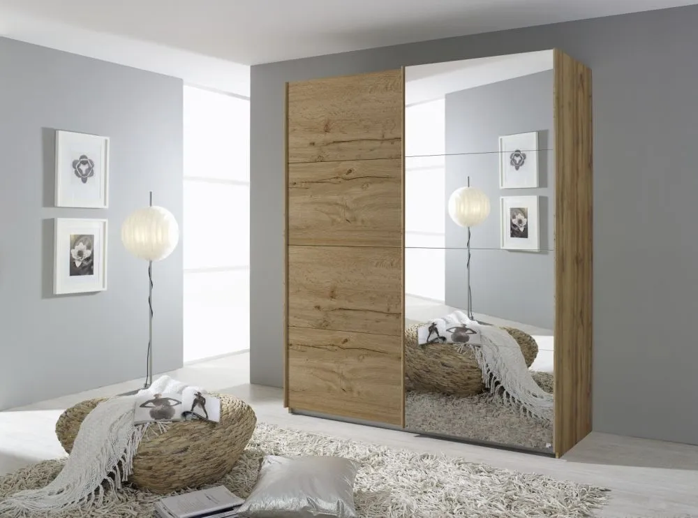 Quadra Sliding Wardrobe with Decor and Mirror - MDF