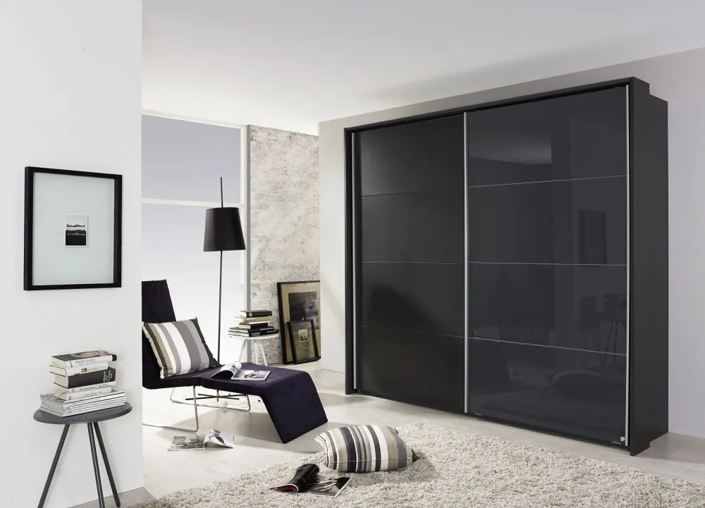 Quadra Sliding Wardrobe with Glass and Decor Front - MDF