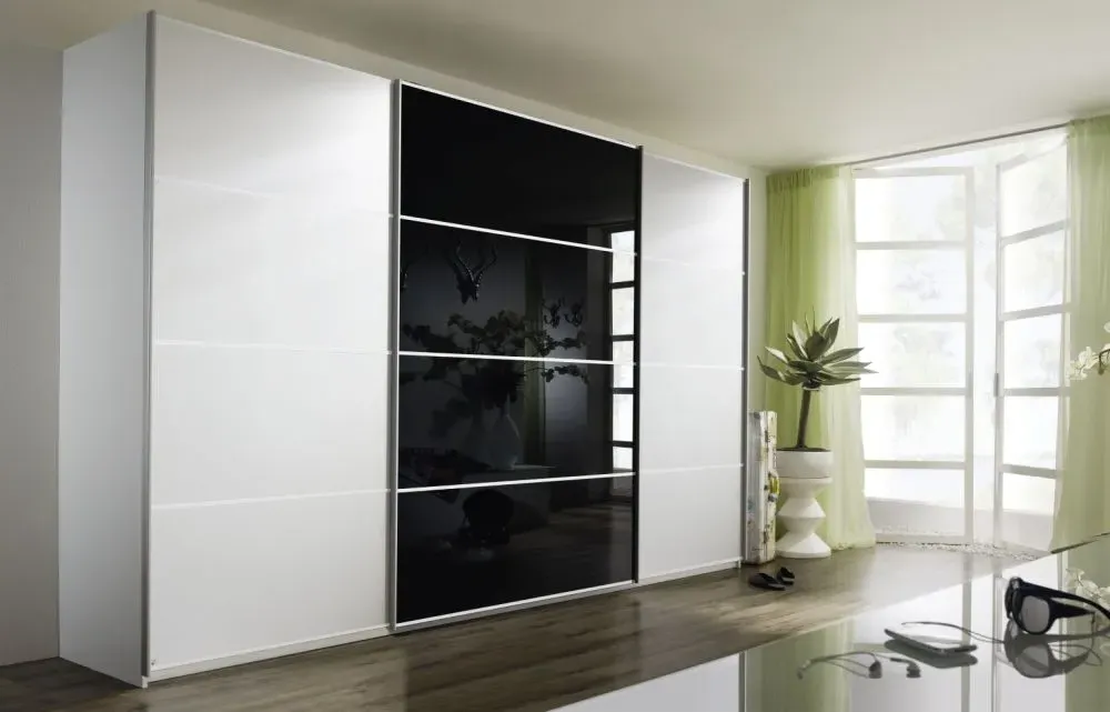 Quadra Sliding Wardrobe with Glass and Decor Front - MDF