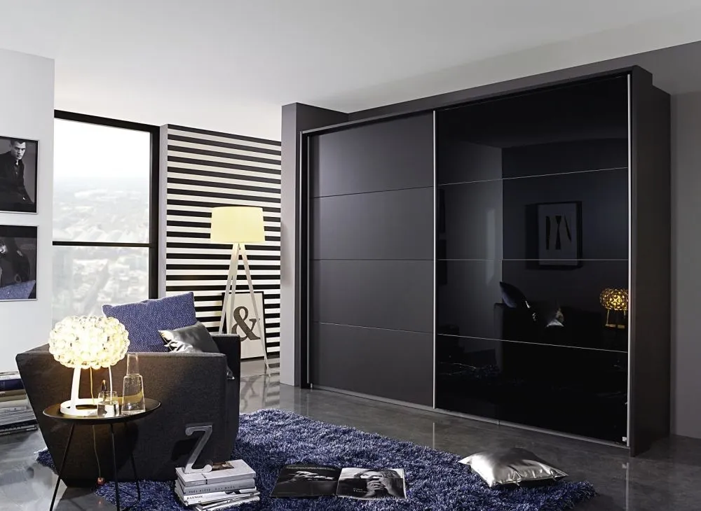 Quadra Sliding Wardrobe with Glass and Decor Front - MDF