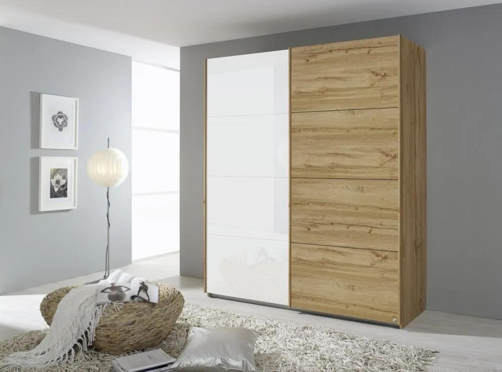 Quadra Sliding Wardrobe with Glass and Decor Front - MDF