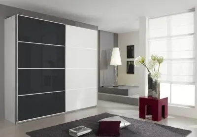 Quadra Sliding Wardrobe with Glass and Decor Front - MDF