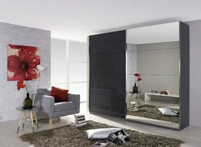 Quadra Sliding Wardrobe with Glass Mirror - MDF, Chipboard