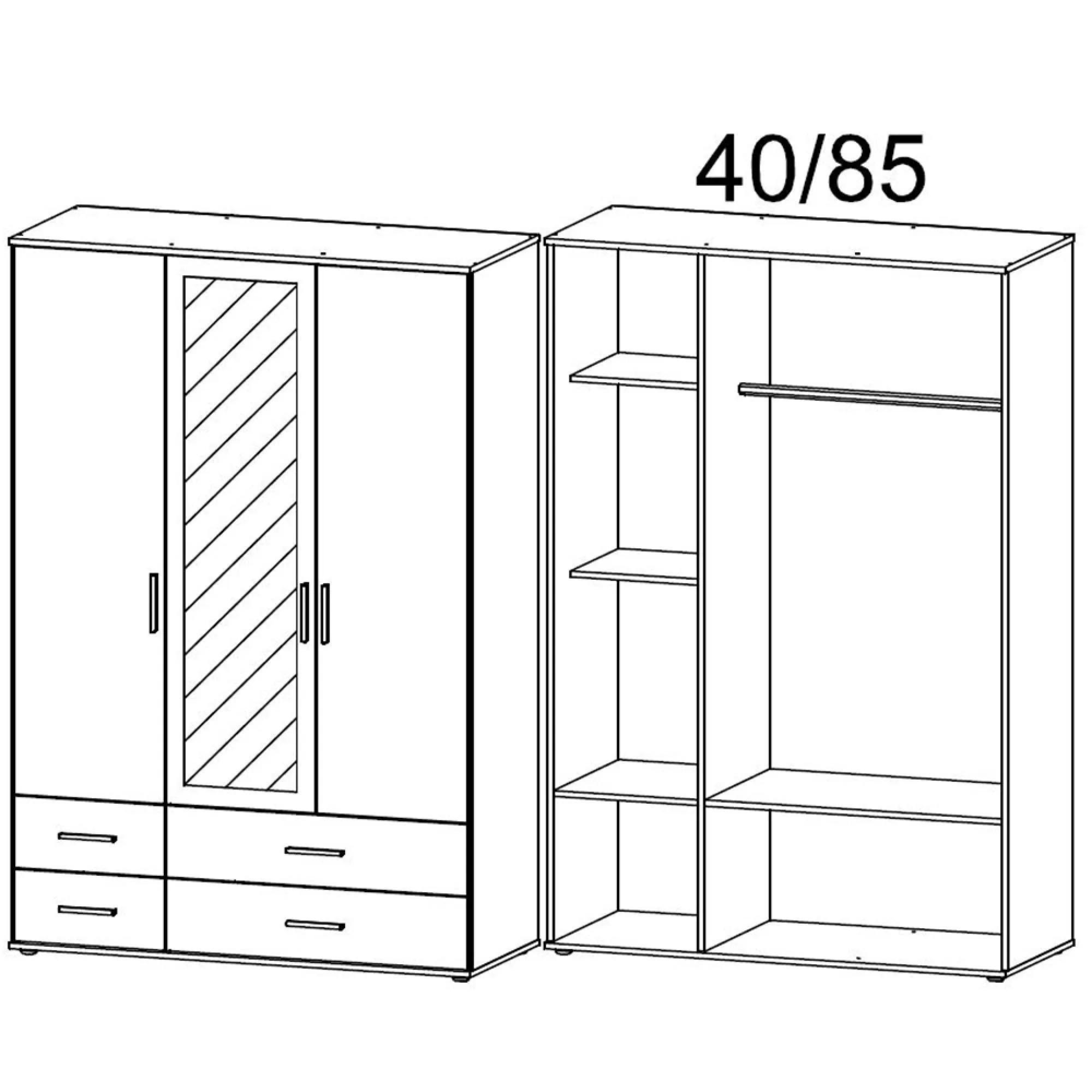 Rasant 3 Door Combi Wardrobe with 4 Drawers - Sonoma Oak