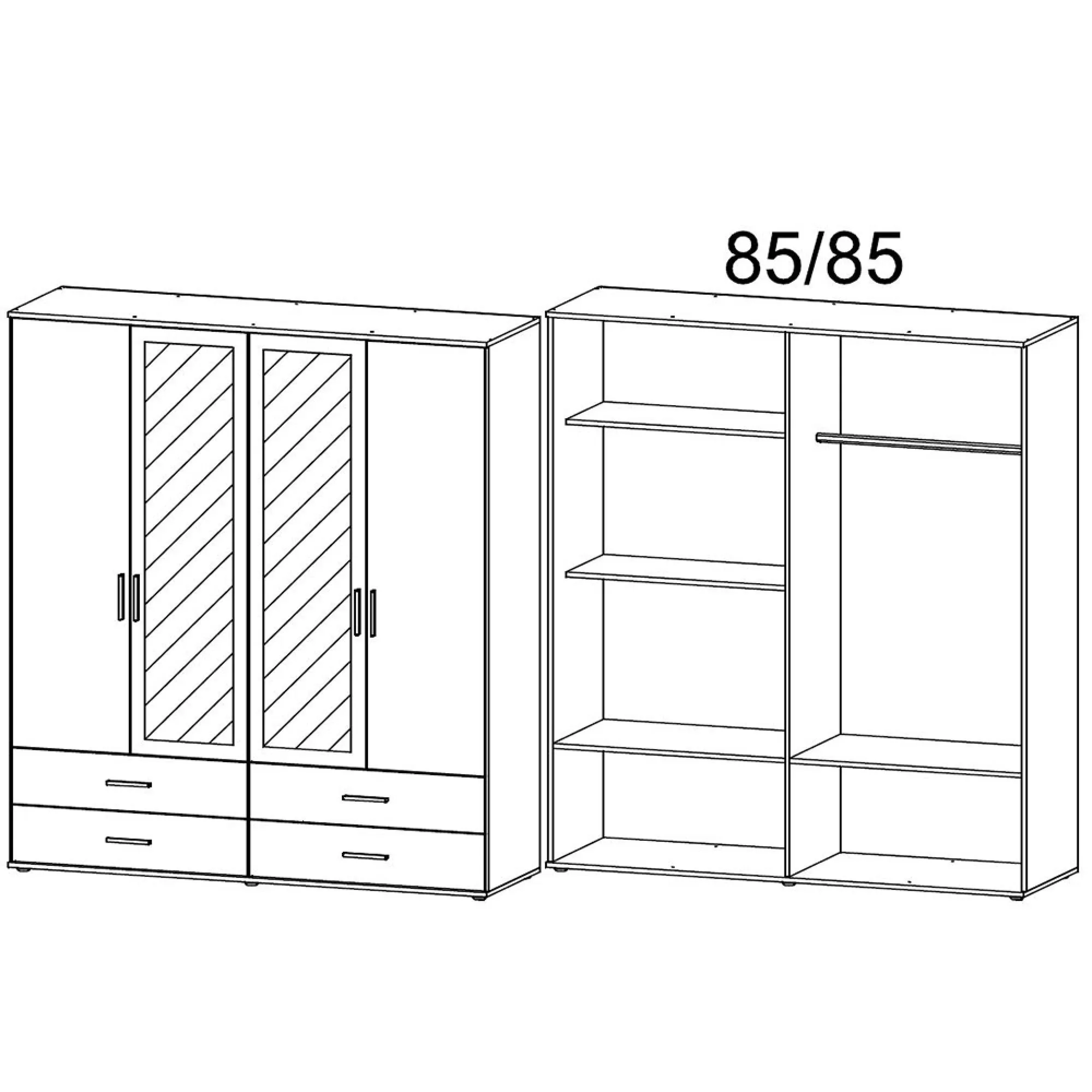 Rasant 4 Door Combi Wardrobe with 4 Drawers - Sonoma Oak