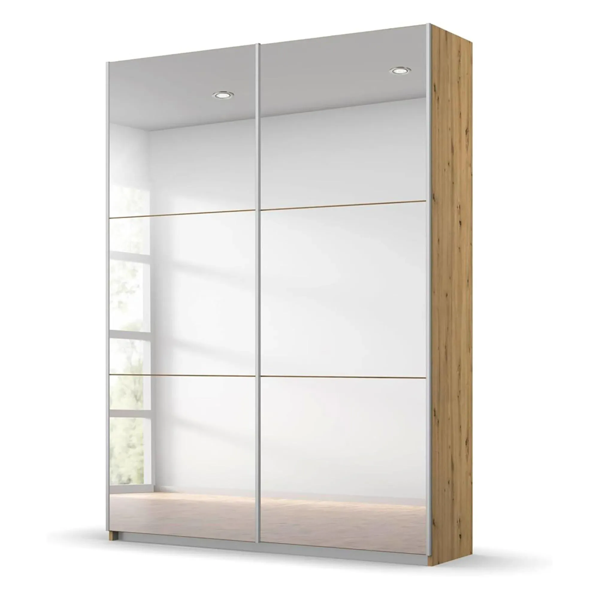 Reflect 131cm 2 Door Mirrored Sliding Wardrobe - Artisan Oak