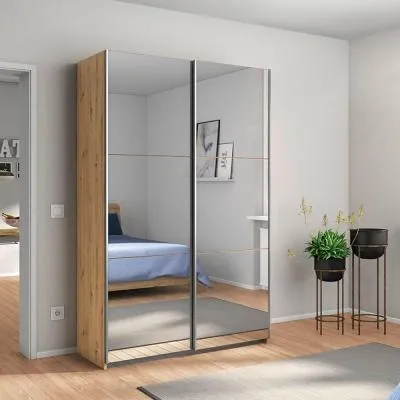 Reflect 131cm 2 Door Mirrored Sliding Wardrobe - Artisan Oak