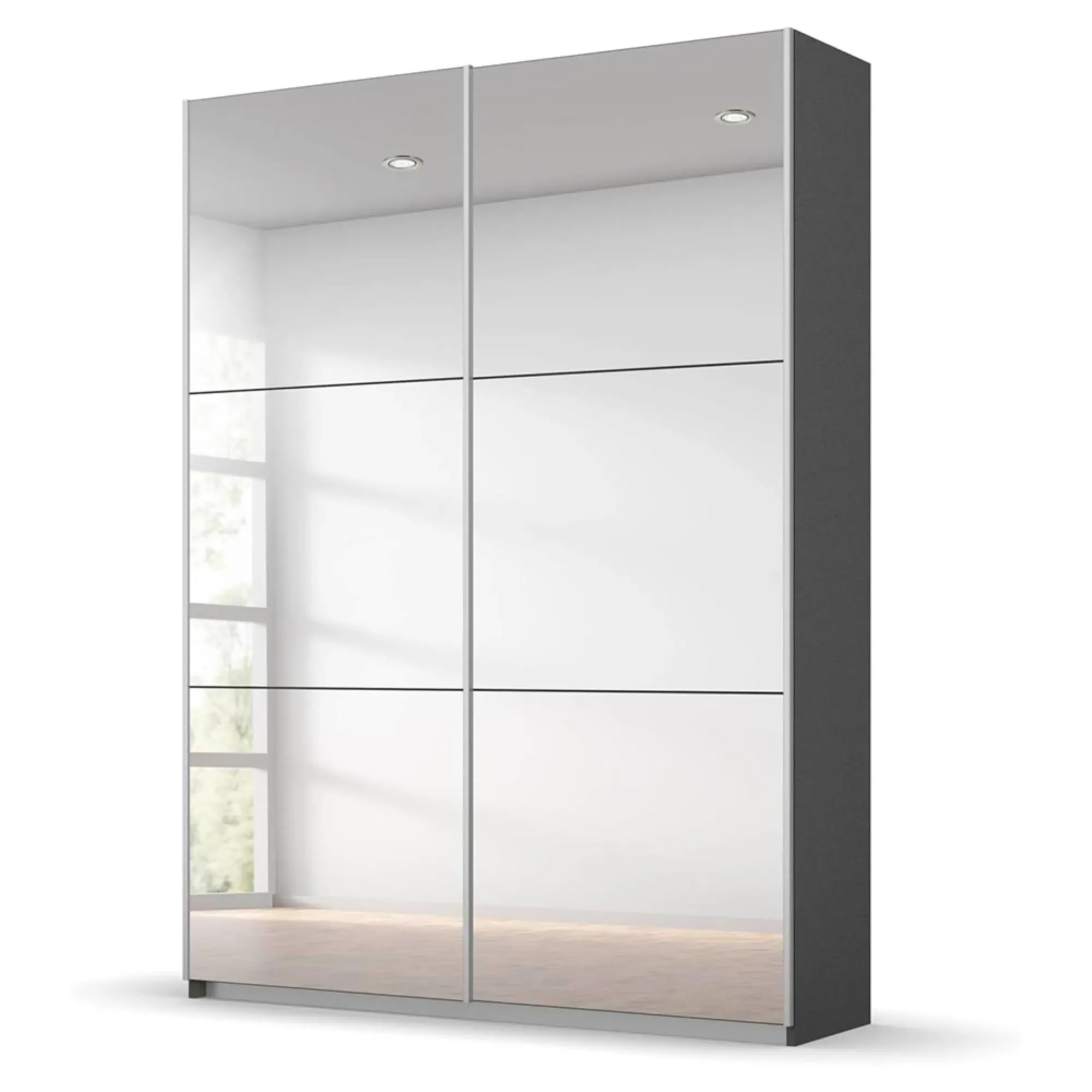 Reflect 131cm 2 Door Mirrored Sliding Wardrobe - Metallic Dark Grey