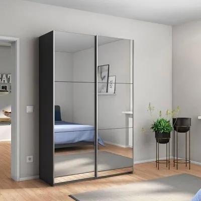 Reflect 131cm 2 Door Mirrored Sliding Wardrobe - Metallic Dark Grey