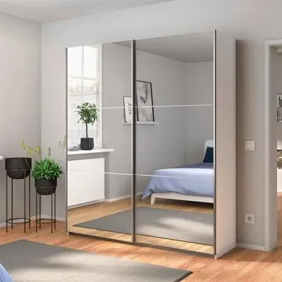 Reflect 175cm 2 Door Mirrored Sliding Wardrobe - Alpine White image