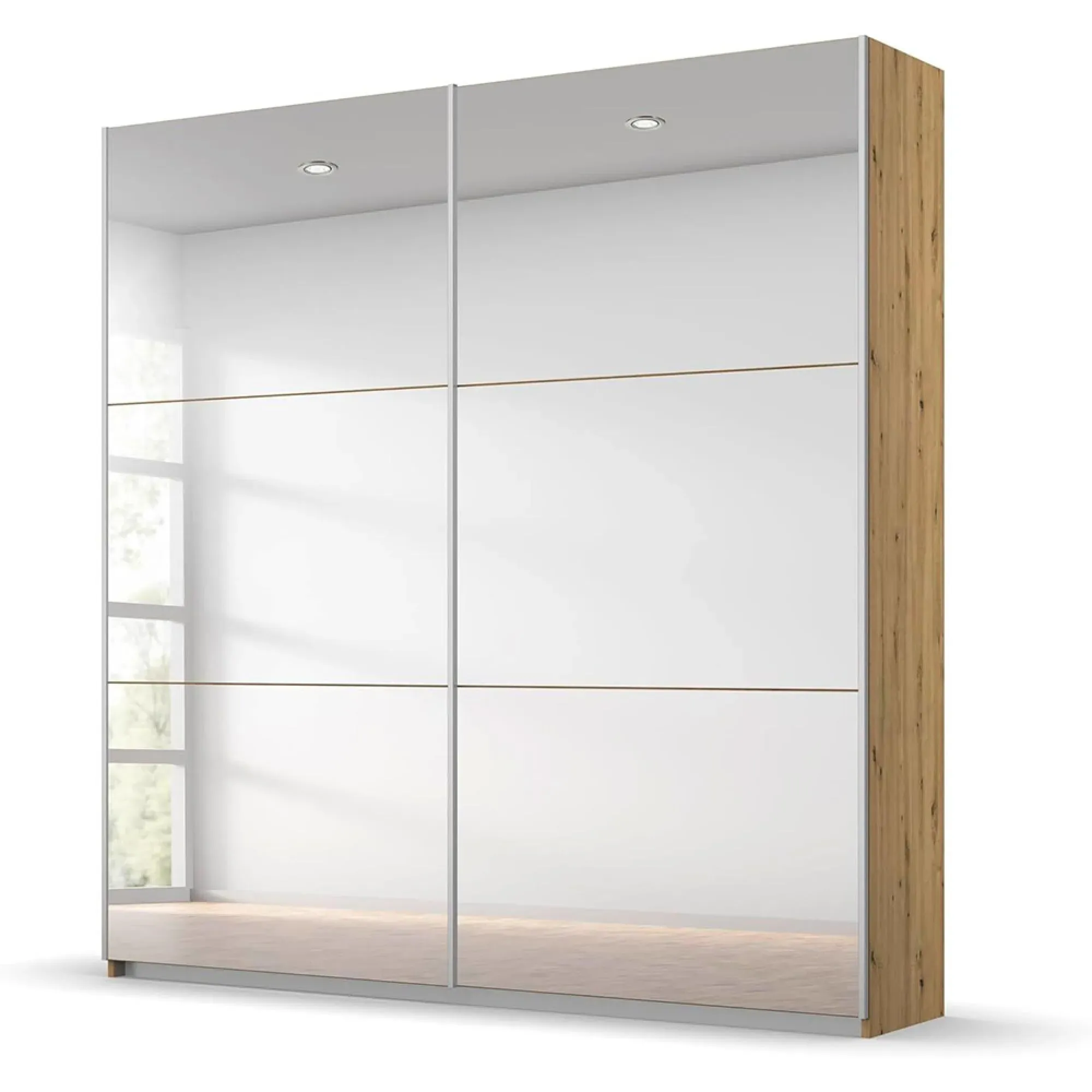 Reflect 175cm 2 Door Mirrored Sliding Wardrobe - Artisan Oak