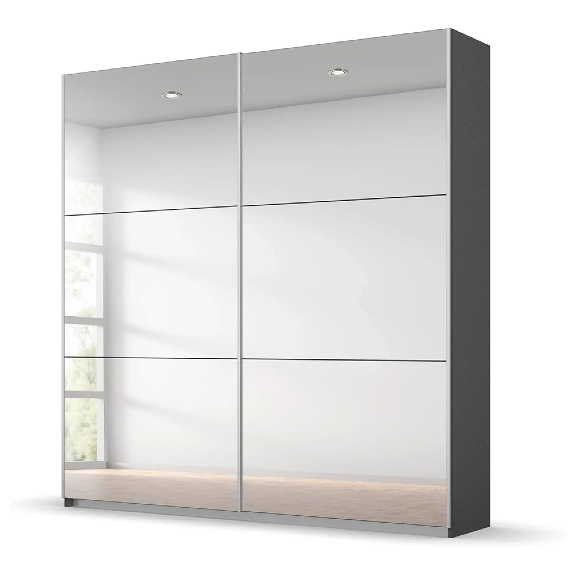 Reflect 175cm 2 Door Mirrored Sliding Wardrobe - Metallic Dark Grey