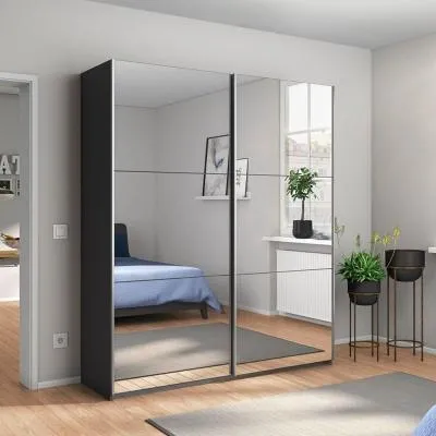 Reflect 175cm 2 Door Mirrored Sliding Wardrobe - Metallic Dark Grey