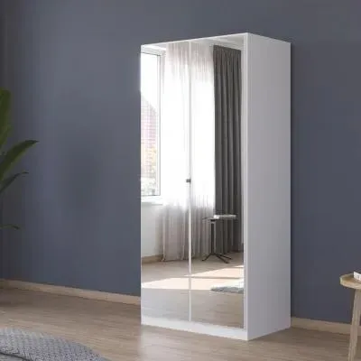 Reflect 2 Door Mirrored Wardrobe with Interior Division - Alpine White
